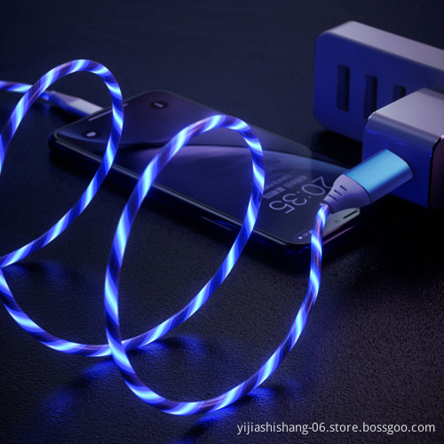 Led Flowing Light Fast Charging Illuminated Micro Type C 3a Quick Charger Led Charging Usb Cable